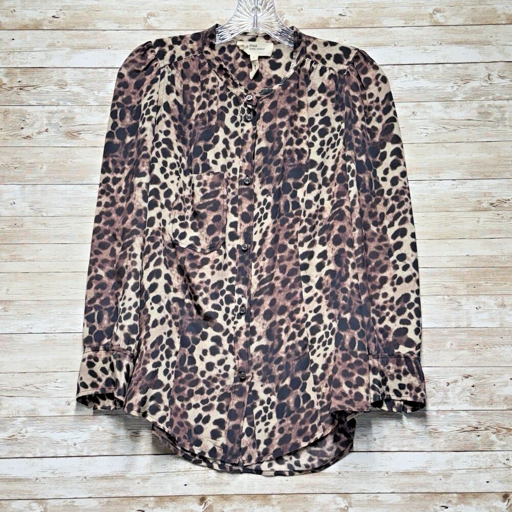 Isabel Marant Etoile Jemet Leopard Print 100% Silk Button Down Blouse Shirt Sz 0